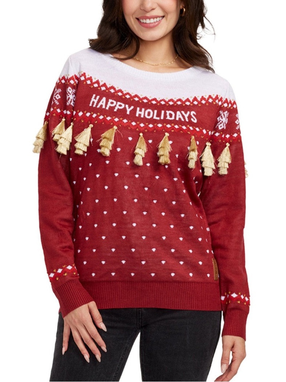 NWT TIPSYELVES WOMEN'S HAPPY HOLIDAYS TASSEL UGLY CHRISTMAS SWEATER SIZE MEDIUM
